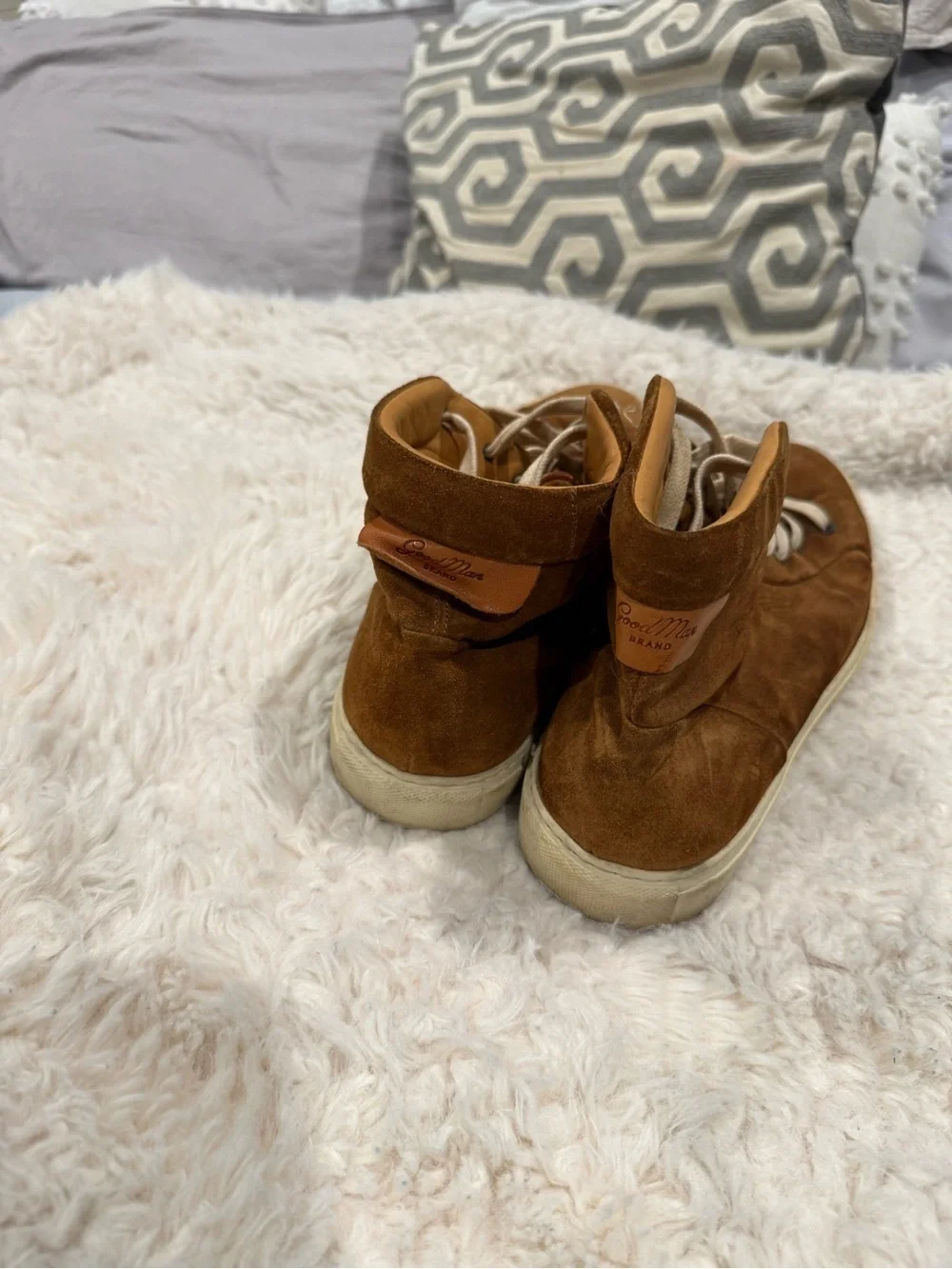 Good Man Brand Suede High-Top Sneakers in Brown with Cream Laces